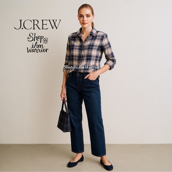 J.Crew plaid โboy fitโ 3/4 button down top *shop@iamwarrior - Picture 1 of 9
